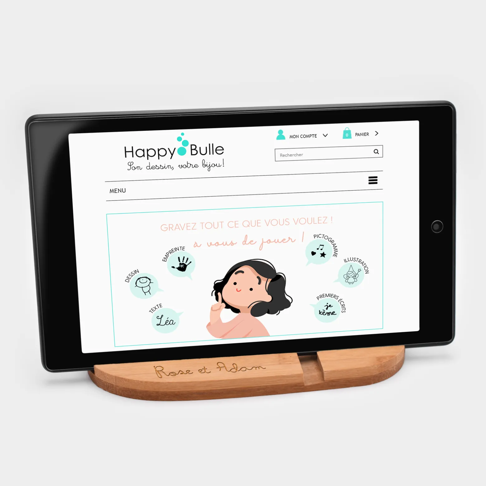 Support téléphone et tablette personnalisé bois gravé double fente