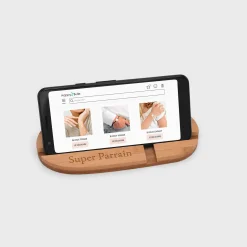 Support téléphone et tablette personnalisé bois gravé double fente