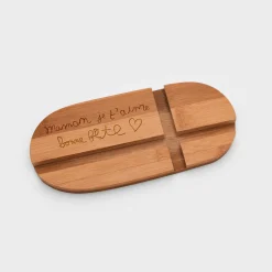 Support téléphone et tablette personnalisé bois gravé double fente