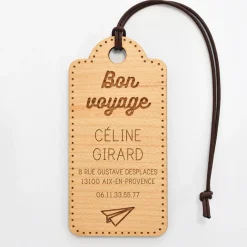 Étiquette à bagage personnalisée bois gravé 