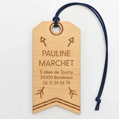 Étiquette à bagage personnalisée bois gravé 