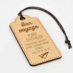 Étiquette à bagage personnalisée bois gravé 