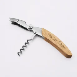 Tire-bouchon personnalisé bois gravé 12,5x3 cm
