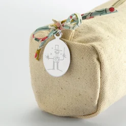 Trousse en coton avec noeud Liberty et médaille acier personnalisée